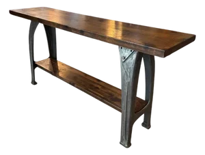 1940s Custom Industrial Maple Console Table With Cast Iron Base