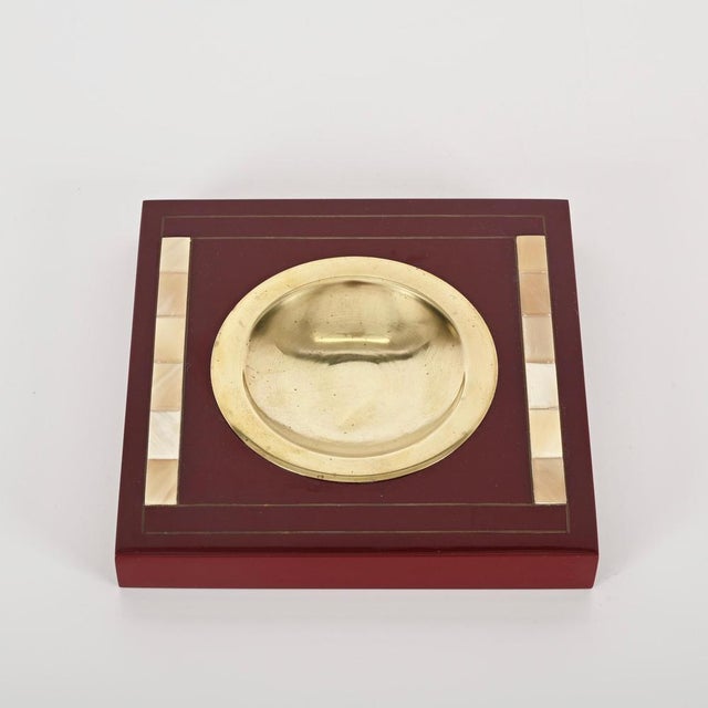 1970s Mid-Century Burgundy Lacquer and Brass Vide-Poche from Dior, Italy, 1970s For Sale - Image 5 of 15
