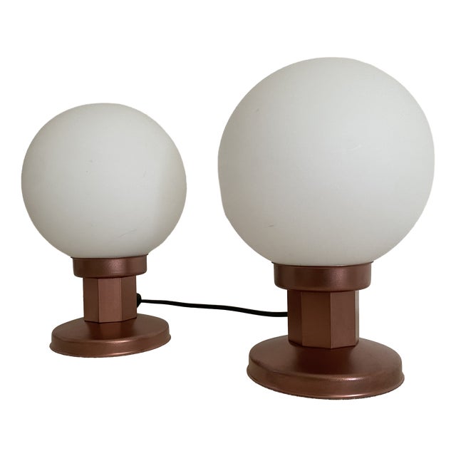 Mid-Century Modern Space Age Opal Glass Globe Table Lamps from Kaj, Former Yugoslavia, 1970s, Set of 2 For Sale