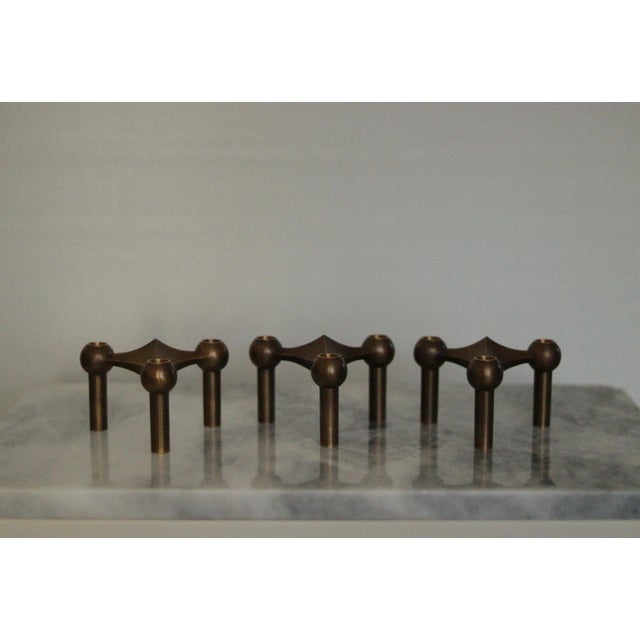Vintage Brass Candleholders from Stoff Nagel, Set of 3 For Sale - Image 12 of 14