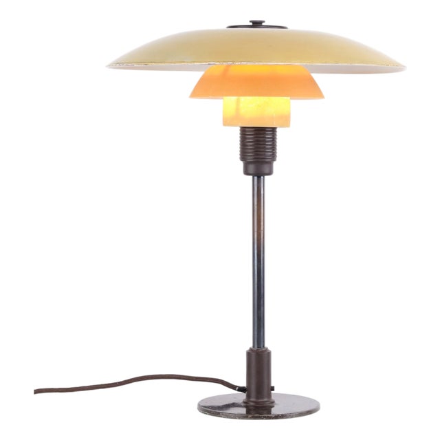 Table Lamp with Yellow Metal Top Shade by Poul Henningsen for Louis Poulsen, 1930s For Sale