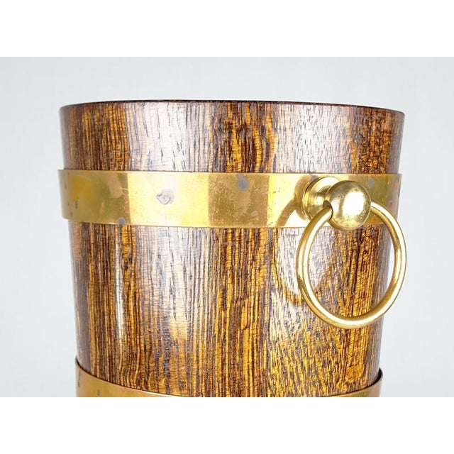 Mid-Century Modern French Oak Aluminum and Brass Ice Bucket from Geraud Lafitte Ouvrier, 1950s For Sale - Image 3 of 9