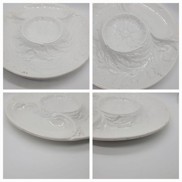 Vintage p.v. France White Majolica Artichoke Plates Floral Embossed Relief - Set of 5 For Sale - Image 14 of 17