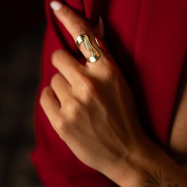 Golden Flow Cuff Adjustable Ring, Size 8 For Sale - Image 4 of 7