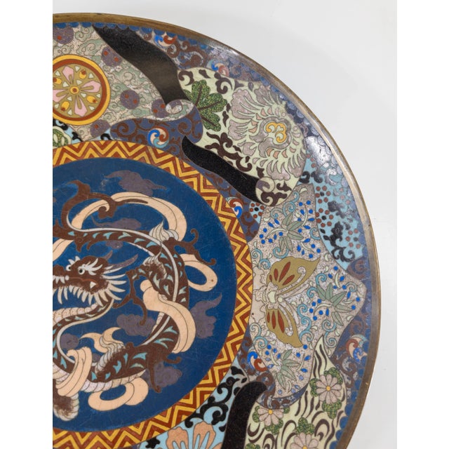 Japanese 19th Century Japanese Cloisonne Enamel Charger With Dragon, Damaged For Sale - Image 3 of 11