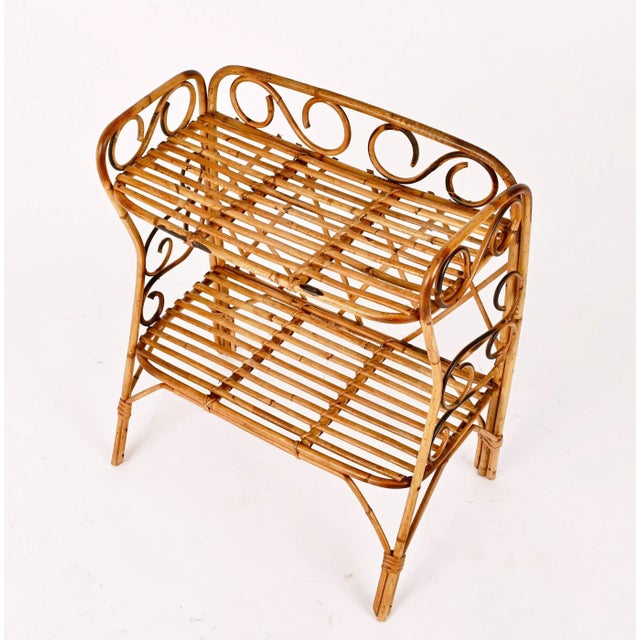 Mid-Century Modern Mid-Century Italian Bamboo Two-Tier Rectangular Coffee or Bedside Table, 1960s For Sale - Image 3 of 16