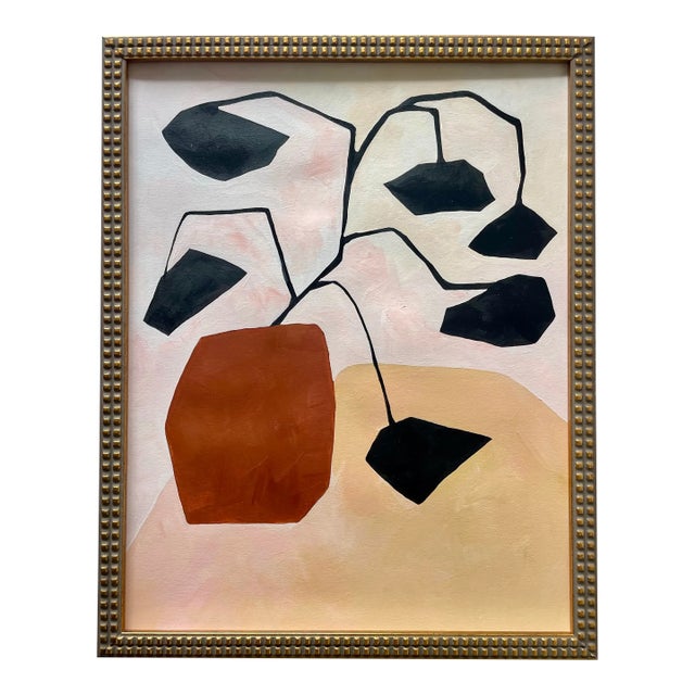 2025 "Carbonizzato" Abstract Potted Botanical Painting on Paper by Artist r.k. Red For Sale