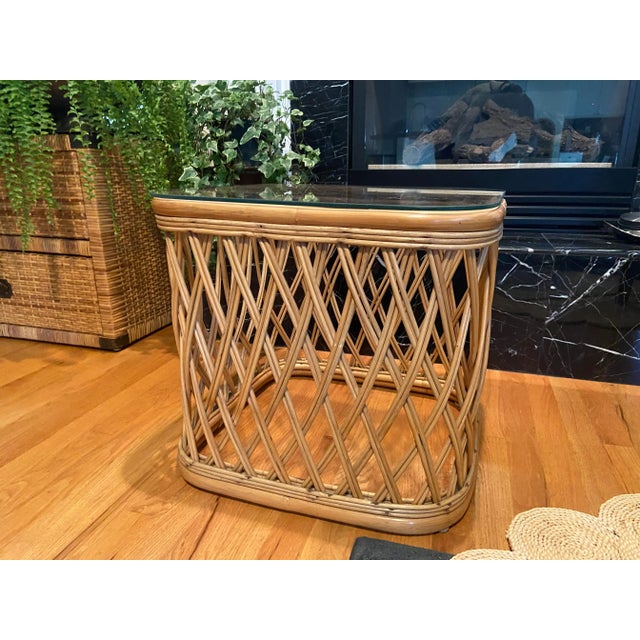Mid-Century Modern bamboo rattan side table. Perfect for a small space. Ideally for living room, bedroom use as a coffee...