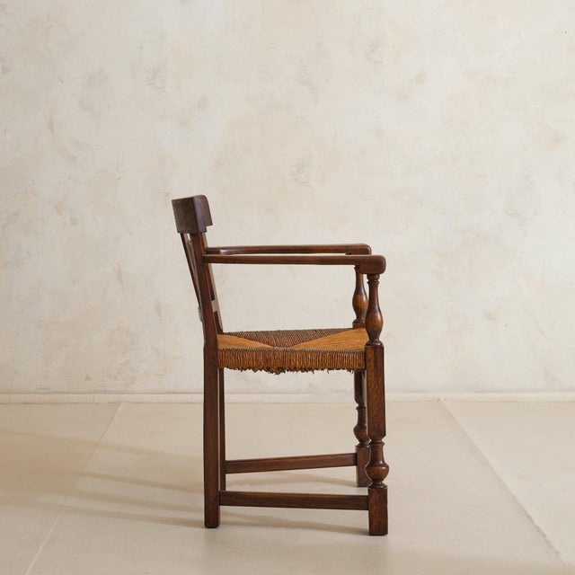Brown French Rush + Oak Armchair in the Manner of Charles Dudouyt, 1940s - 2 Available For Sale - Image 8 of 11