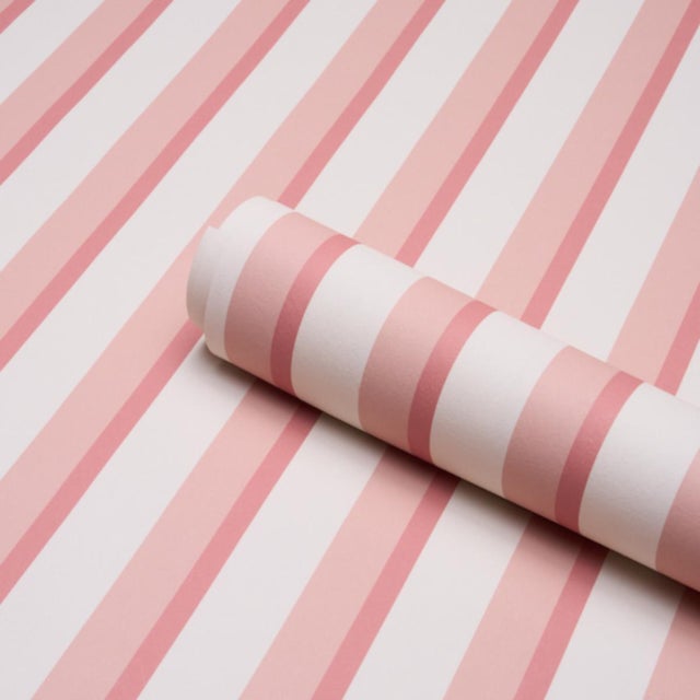 Schumacher Schumacher Rigsby Stripe Wallcovering In Pink For Sale - Image 4 of 6
