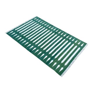 Not Yet Made - Made To Order Handmade Cotton Natural Vegetable Dyed Forest Green and White Striped Pattern Rug - 8'x10' For Sale