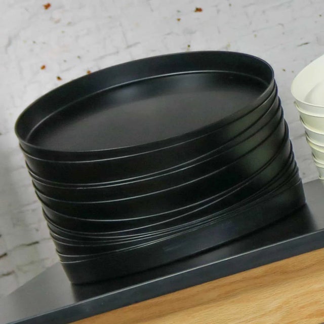 1970s Mid Century Modern Trays Round Black Plastic Splatter Platters by Sabe’s - 12 pcs For Sale - Image 9 of 11