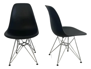 Herman Miller Eames DSR Black Plastic Dining Chairs Chrome Eiffel Bases Set of 2