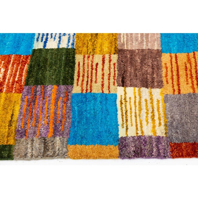 2010s Modern Abstract Baluch Style Wool Rug - Vibrantly Colored Patchwork Checkerboard For Sale - Image 5 of 11