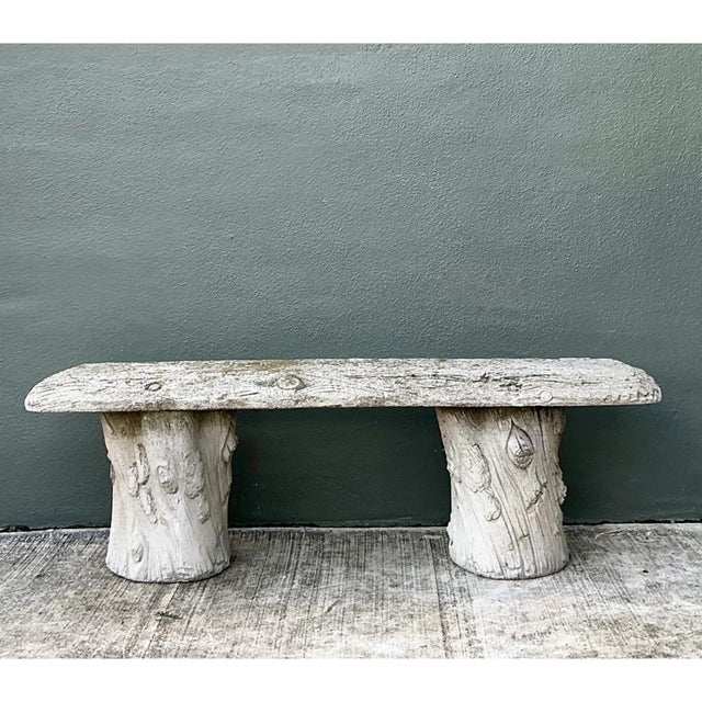 Vintage Faux Bois Concrete Garden Bench For Sale - Image 4 of 12