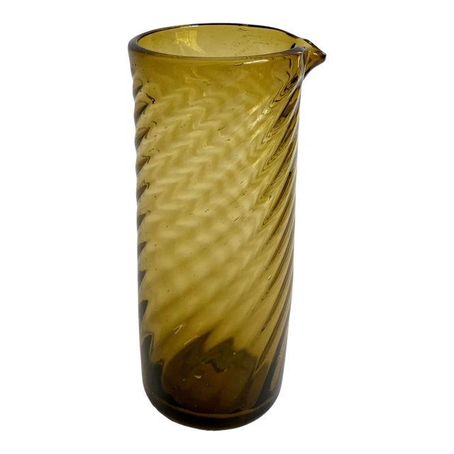 Mid-Century Mexican Artisan Handblown Glass Pitcher For Sale