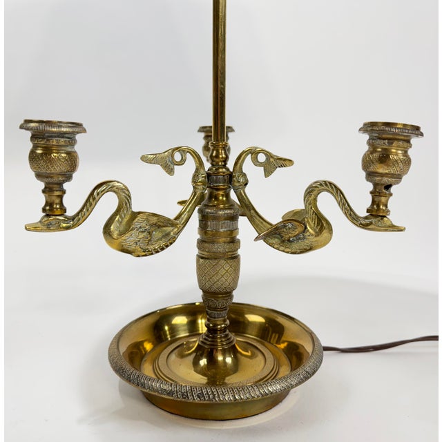 Mid 20th Century Vintage Chapman French Empire Style Brass Swan Bouillette Lamp With Tole Shade For Sale - Image 5 of 10