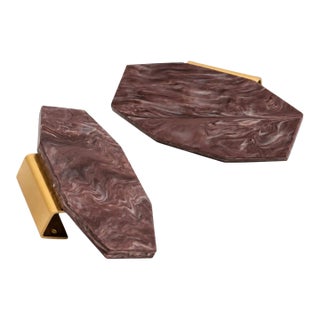 Pair of 1970s Dark Pink Resin and Brass Door Handles For Sale