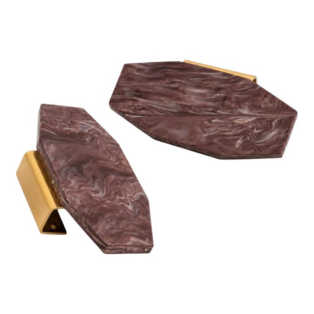 Pair of 1970s Dark Pink Resin and Brass Door Handles For Sale