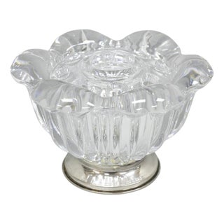 Vintage French Mid Century Modern Crystal Glass Flower Frog Flower Holder Vase For Sale