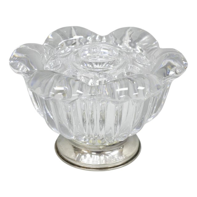 Vintage French Mid Century Modern Crystal Glass Flower Frog Flower Holder Vase For Sale