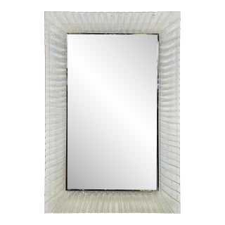 Vintage Fluted Murano Glass Wall Mirror With Beveled Mirror, 1980s For Sale