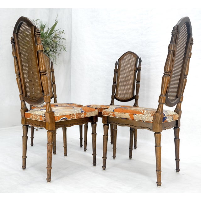 Set of 4 Bright floral Upholstery Cane Backs Turned Oak Legs Dining Chairs MINT! For Sale - Image 12 of 15