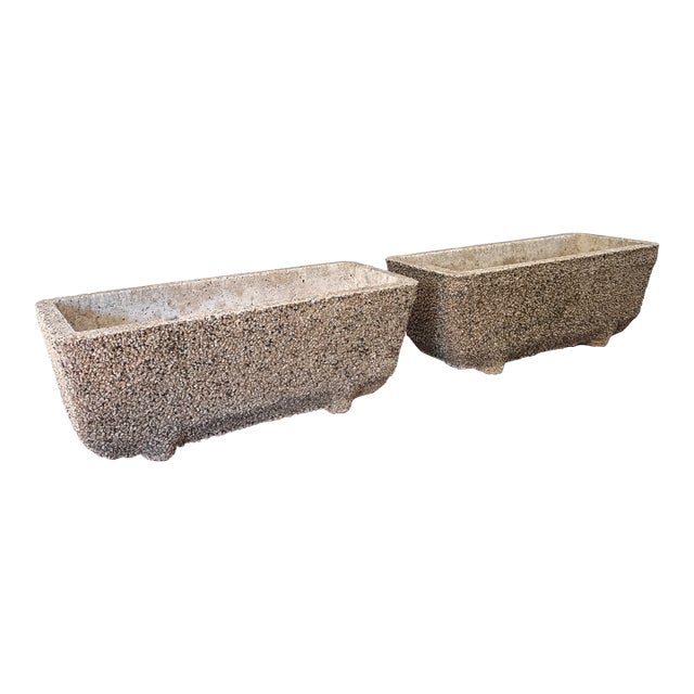 Vintage European Pebble Concrete Trough Planters a Pair For Sale