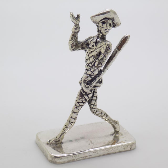 Italian Vintage Italian Handmade Genuine Silver Harlequin Carnival Character Commedia Dell'Arte Figurine For Sale - Image 3 of 10