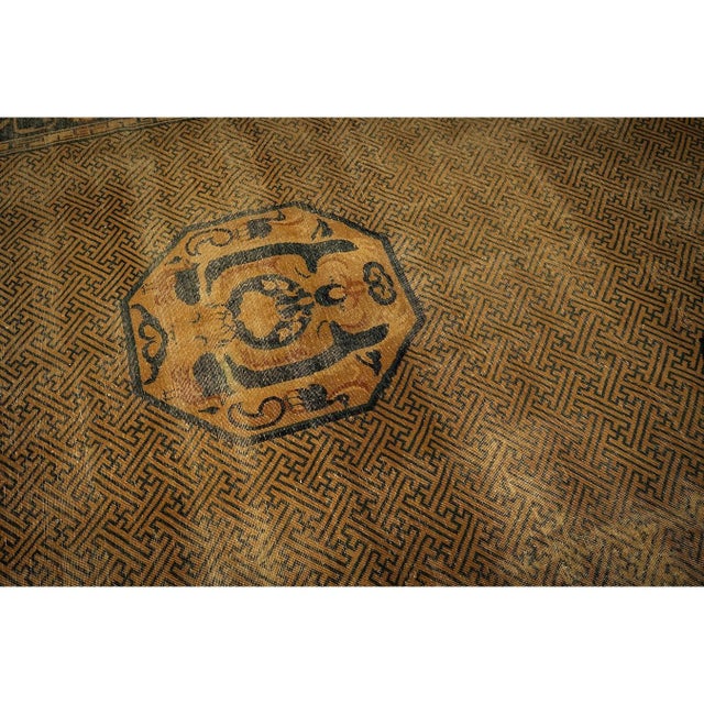 1900s Solid Brown Field Dragon Medallion Antique Chinese Handknotted Wool Rug For Sale In New York - Image 6 of 8