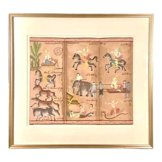 Thai Astrological Calendar Watercolor on Paper Painting, Framed For Sale
