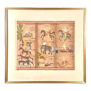 Thai Astrological Calendar Watercolor on Paper Painting, Framed