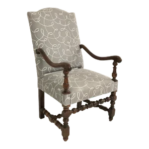 Late 19th Century French Walnut Fauteuil With Grey Upholstery