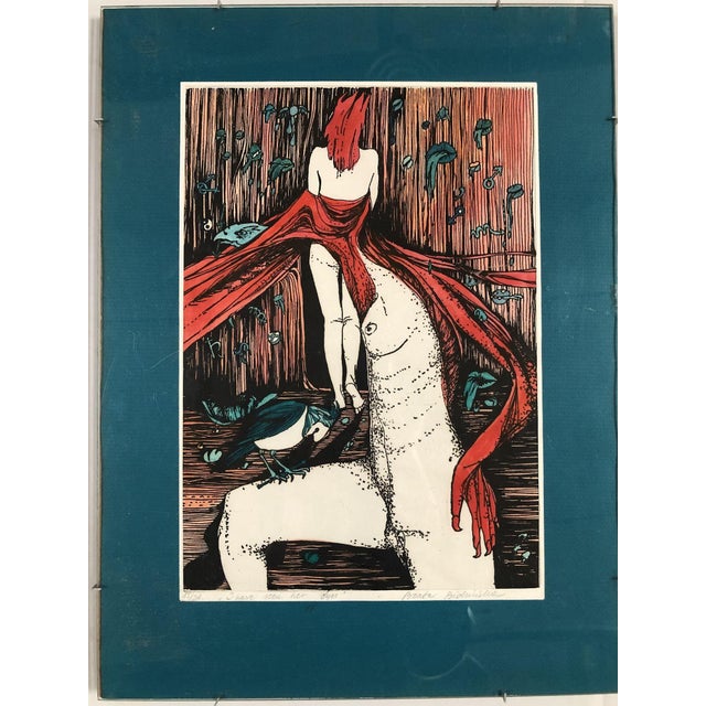 Abstract Hand-Colored Abstract Block Prints in Acrylic Frame by Beato P. Set of 4 For Sale - Image 3 of 7