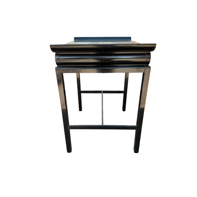 Asian Altar Style Leather Side Table This unique side table features a greek key design on the front and back. The sides...