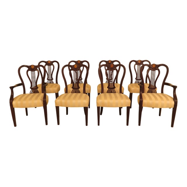 John Widdicomb Inlaid Carved Regency Dining Room Chairs Set Of