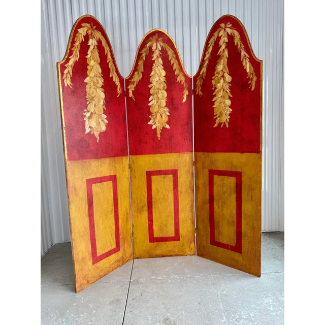 Antique French Hand Painted Gilt Gold and Floral Three Panel Room Divider For Sale - Image 4 of 11