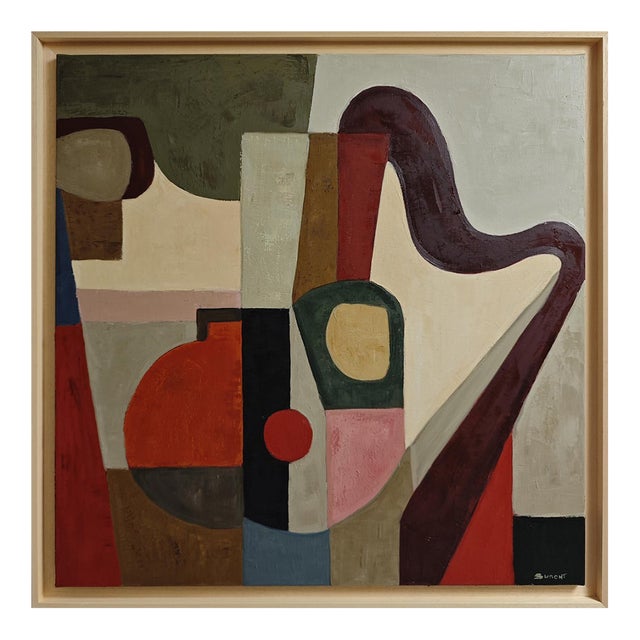 Contrechant, Abstract Geometric Contemporary Oil Painting Framed by Sophie Dumont For Sale