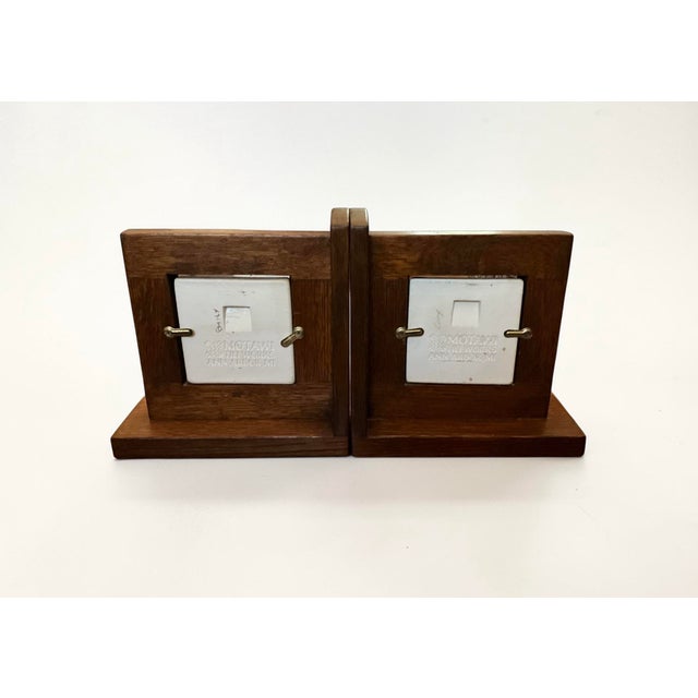 Beautiful set of Motawi fine crafted oak bookends with 4” Owl tile insets. These are very hard to find!
