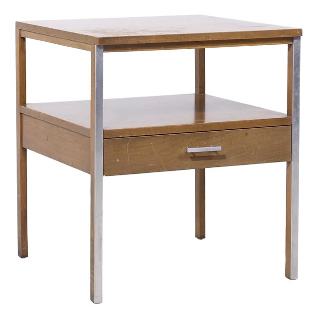 Paul McCobb for Calvin Linear Mid Century Walnut and Aluminum Nightstand For Sale