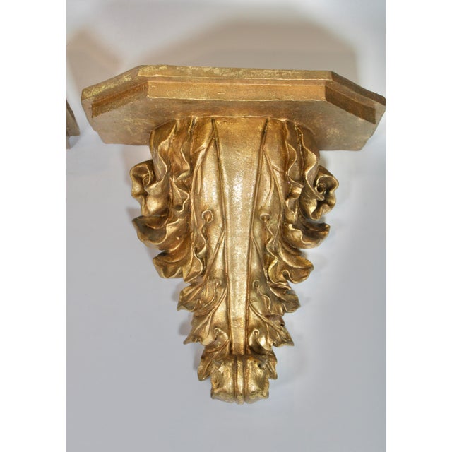 Large Golden Gilt Resin Acanthus Leaf Wall Shelves For Sale - Image 4 of 9