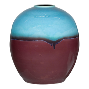 Large Artisan Ceramic Vase with Turquoise Crackle Glaze and Deep Brown Ground