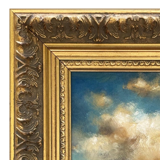 Various Artists Contemporary Plein Air Cloud Oil Painting in Square Vintage Gold Frame For Sale - Image 4 of 6