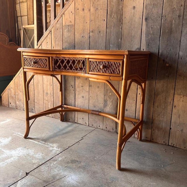 Bamboo and Wicker Dressing Table with Central Drawer For Sale - Image 6 of 6