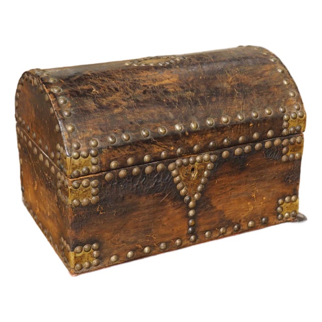 Mid 19th Century Studded Leather Table Coffret From France For Sale