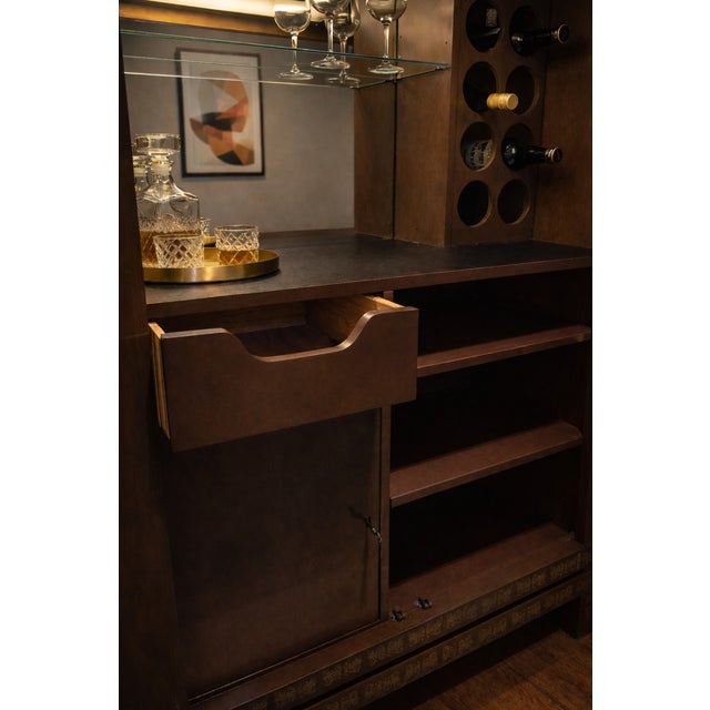 Brown Vintage Drexel Heritage Chinoiserie Lacquered Bar Cabinet For Sale - Image 8 of 10