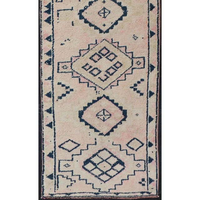 Tribal Vintage Hand Knotted Turkish Runner With Tribal Design in Muted Tones For Sale - Image 3 of 12
