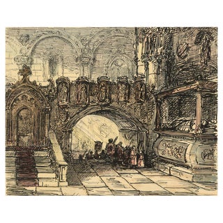 Alfred Crowquill, Church Interior with Procession, Mid-19th Century, Ink Drawing For Sale