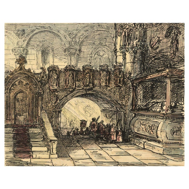 Alfred Crowquill, Church Interior with Procession, Mid-19th Century, Ink Drawing For Sale