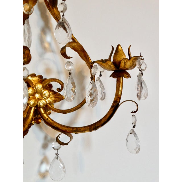 ItalianTole Gold Double Arm Candle Sconce With Crystals For Sale - Image 11 of 12
